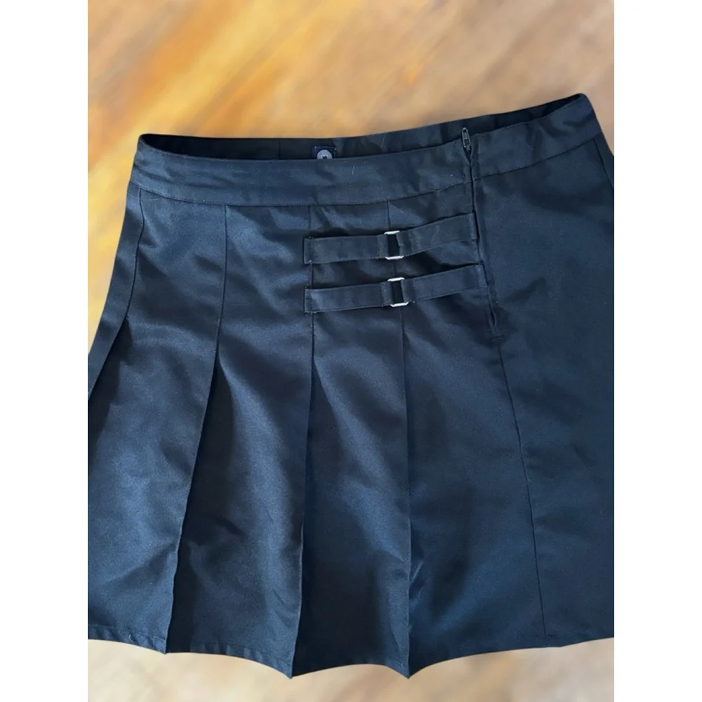 French Toast Girls Size 18 Black Knife-Pleated Two-Tab 1/4 Zip Uniform Skort